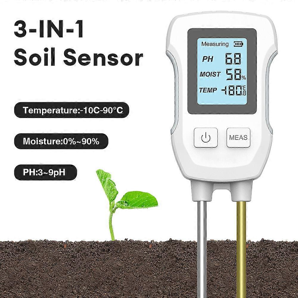 3 in 1 Soil Tester PH Moisture Meter Digital LCD Temp Humidity Sensor PH Monitor with Backlight for Flower Plants Farm Garden