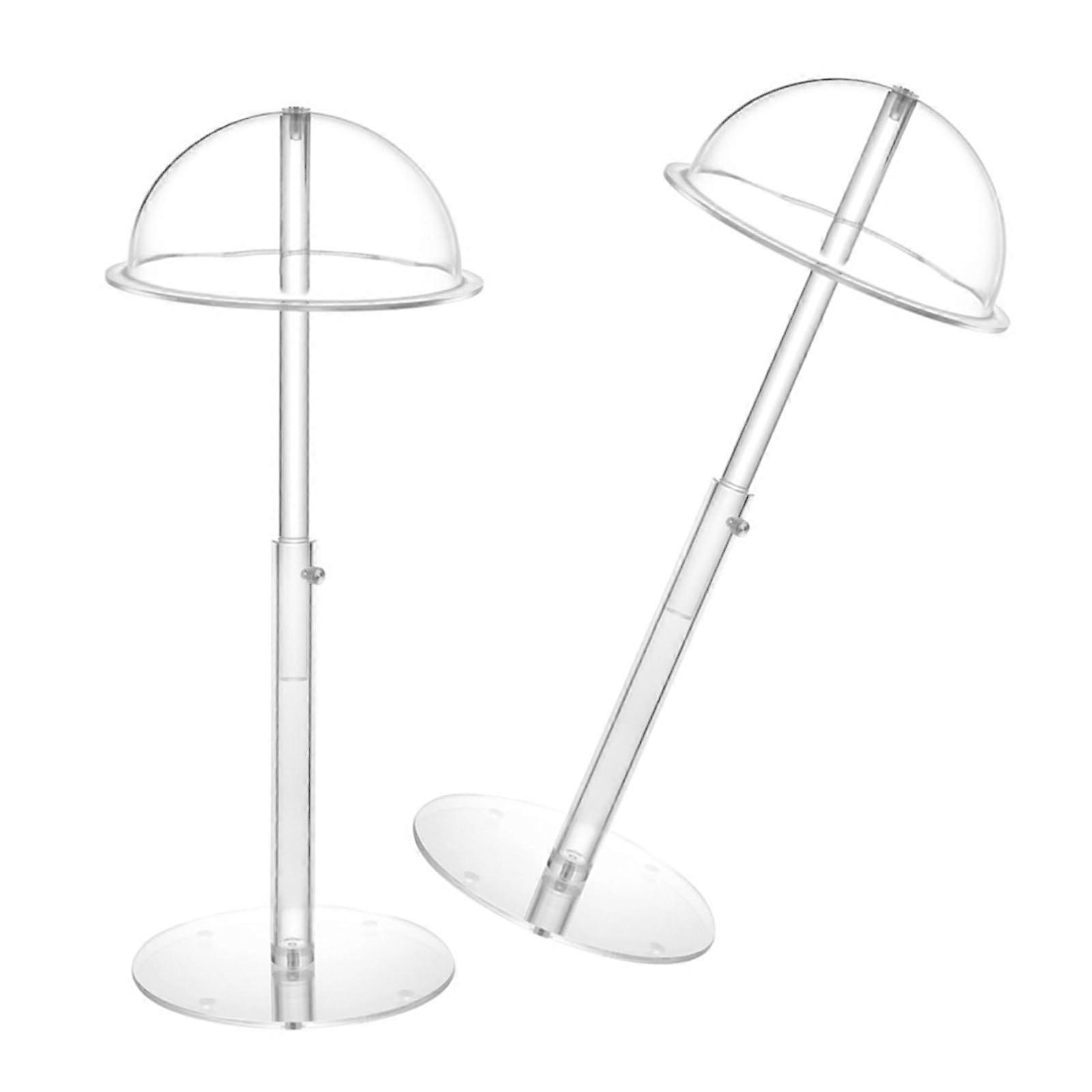 Adjustable Acrylic Hat Display Stand with Transparent Base for All Hat Types, 2 Piece Set