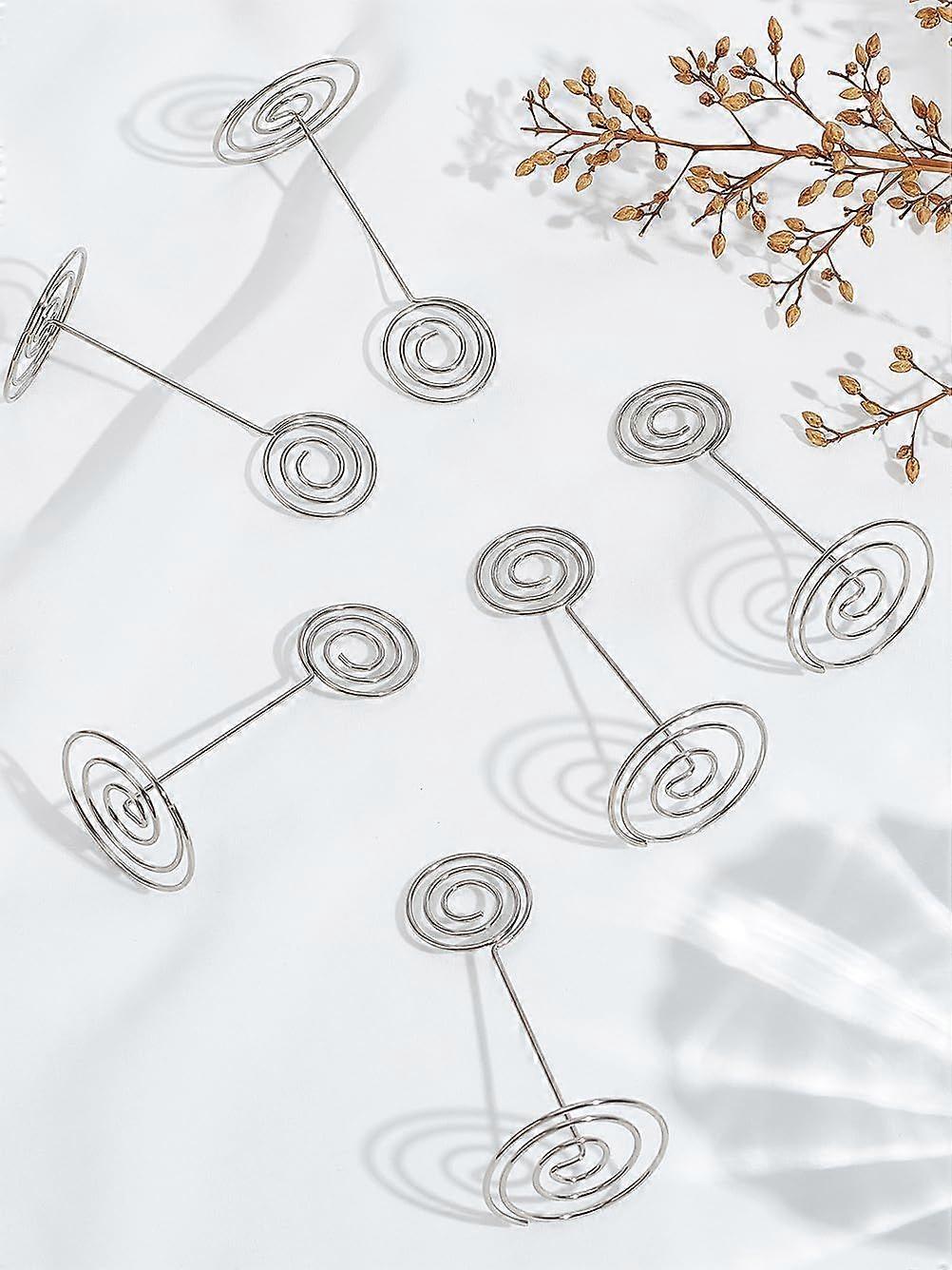 8Pcs Carbon Steel Name Card Holder Circle Photo Memo Holders Stainless Steel Color Table Number Stands with Swirl Wire Clip for Wedding Reception Part