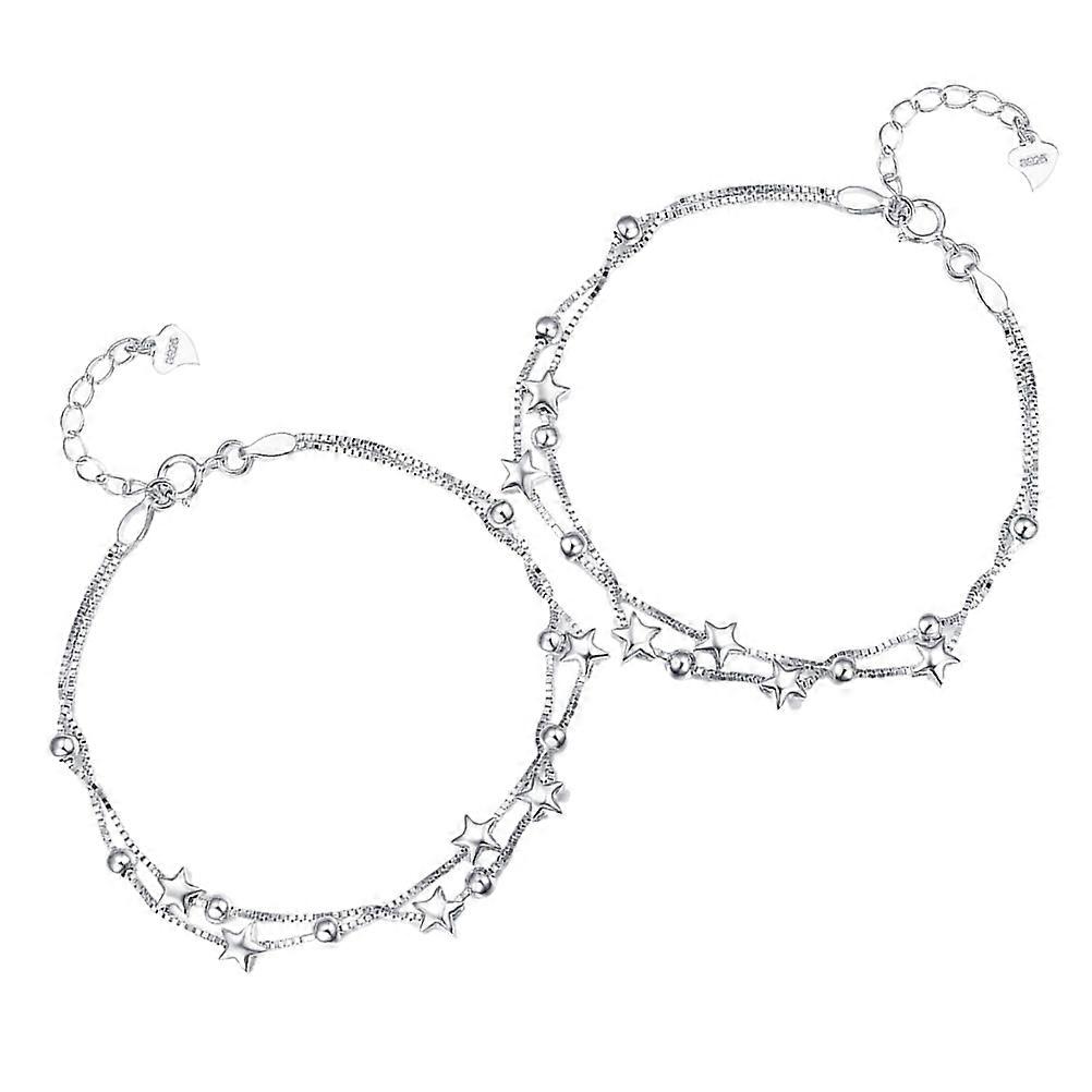 Pure Silver Bracelet Star Bangle Design for 2Pcs Comfortable Jewelry