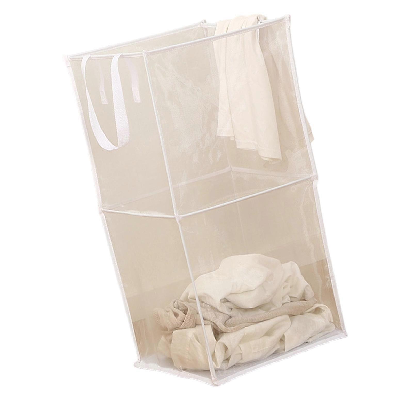 Durable Polyester Meshes Clothes Hamper Square Foldable Anti Tear Foldable Bin Laundry Hamper for Home Organization  White