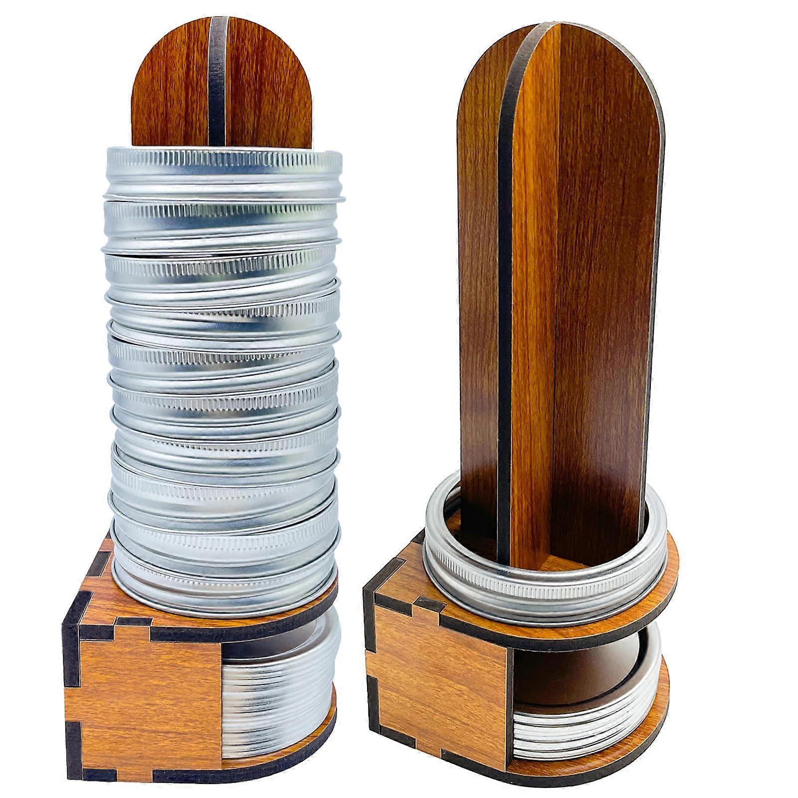 Mason Jar Lid Organizer Wooden DualLevel Storage Rack for Canning Lids and Rings Fits Regular and Wide Mouth