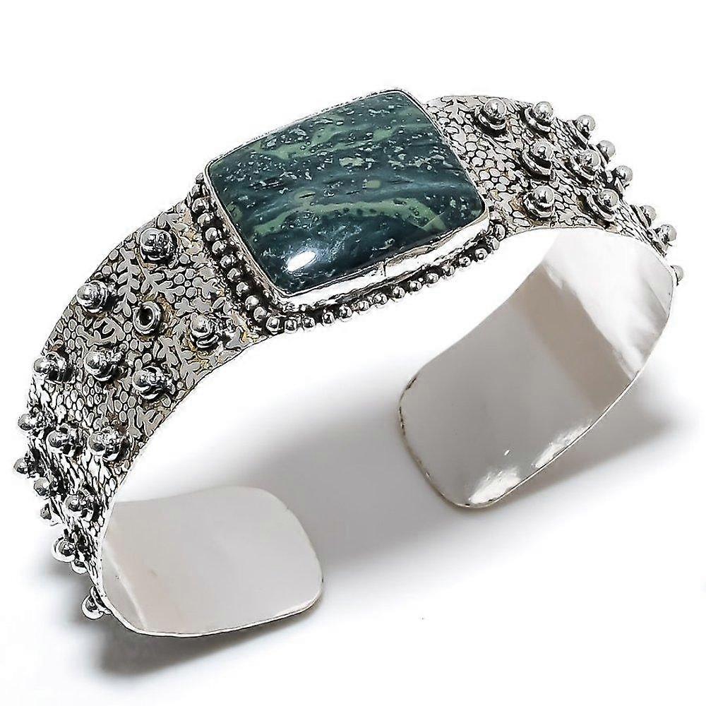 Natural Kambaba Jasper Gemstone 925 Sterling Silver Cuff Bangle Adjustable Q8D30