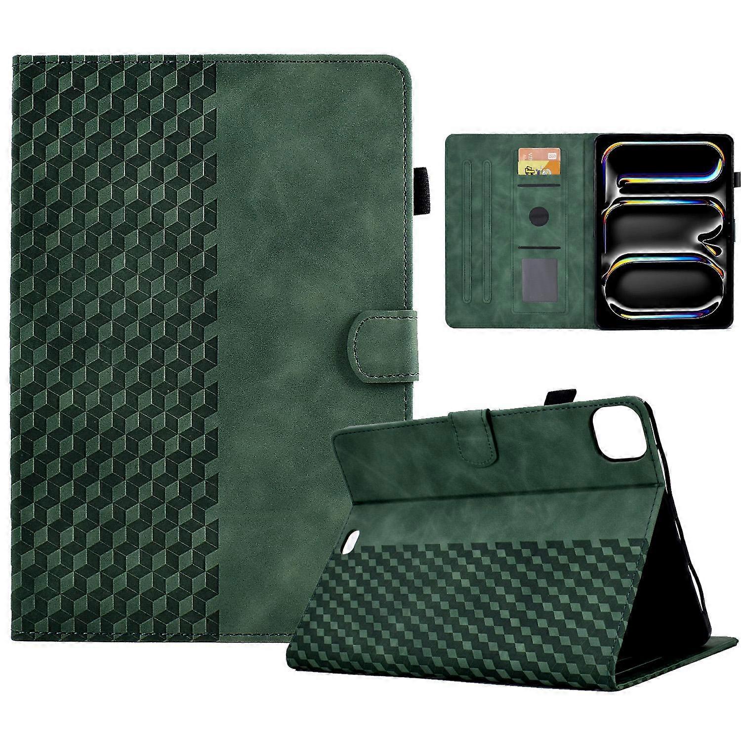 A3 For iPad Pro 11 (2024) Case Card Slots Leather Tablet Cover Block Pattern