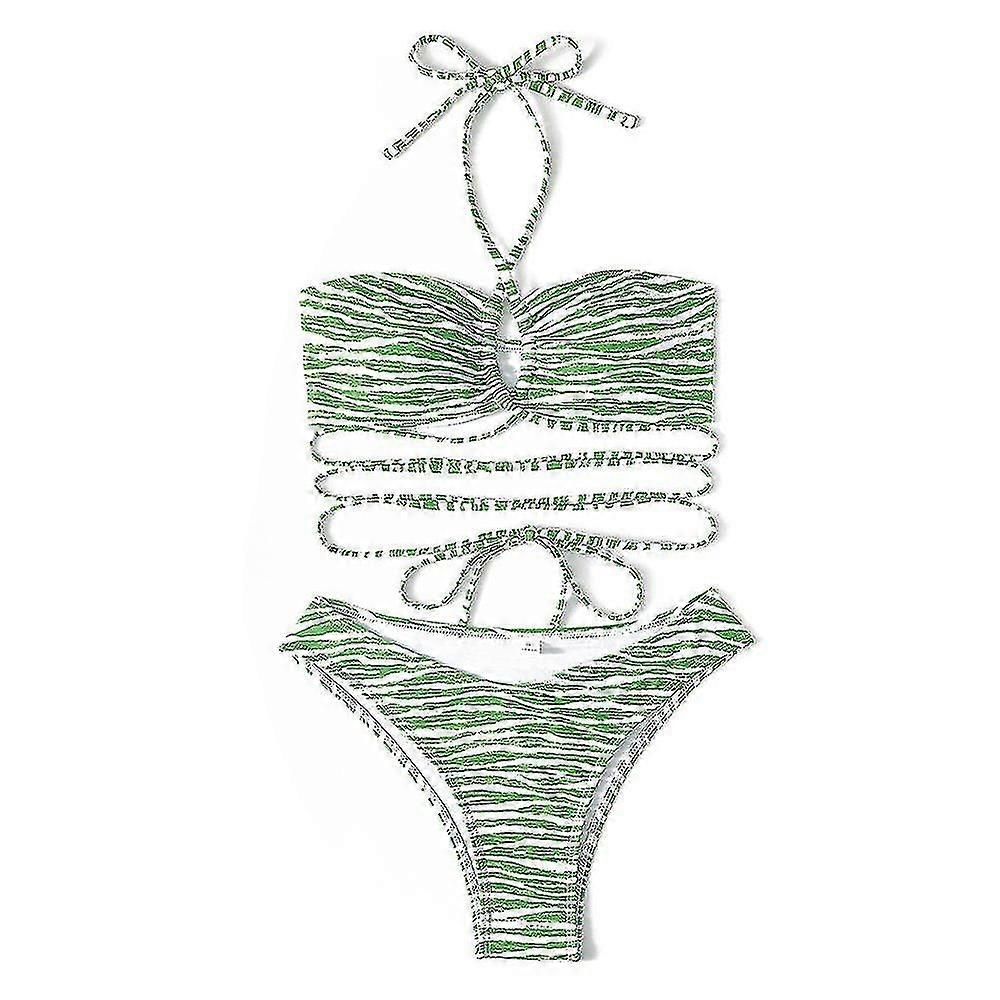 Dames tweedelig badpak gestreepte print bikini badpak