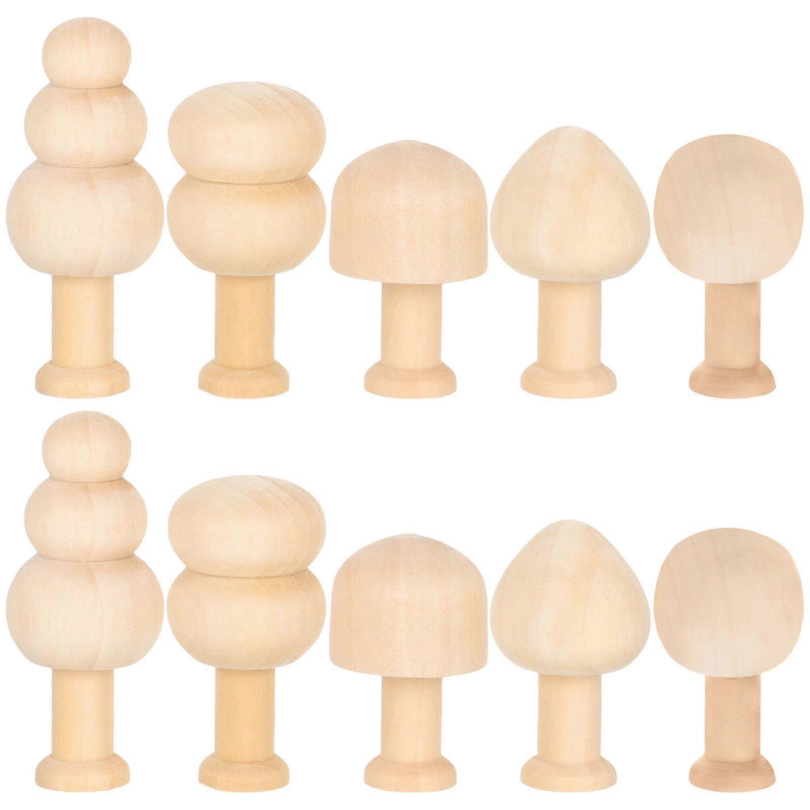 Unpainted Wooden Mushroom Decor for Craft 10Pcs Assorted Models