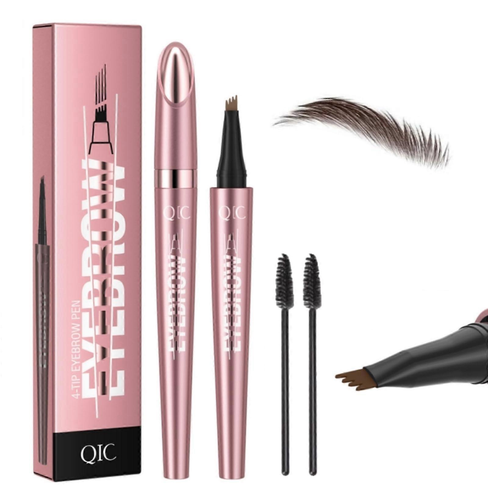 Waterproof Microblading Eyebrow Pencil with 4Head Microfork Tip Dark Brown Rose Gold for Natural 3D Brows