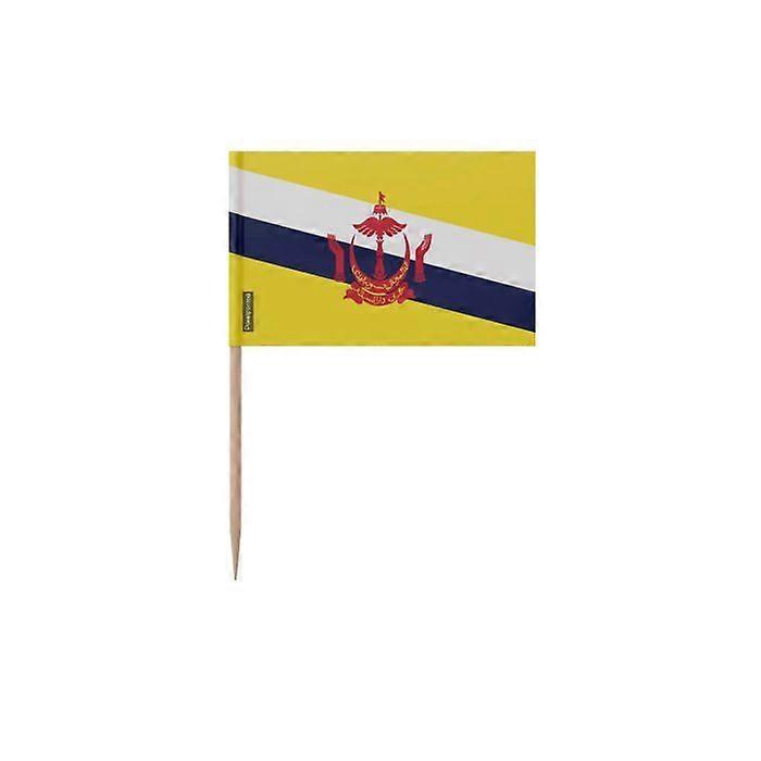 Brunei Flag Toothpicks - 10 cm - 100 pieces - Adhesive plastic - Bamboo stick - Pixelforma