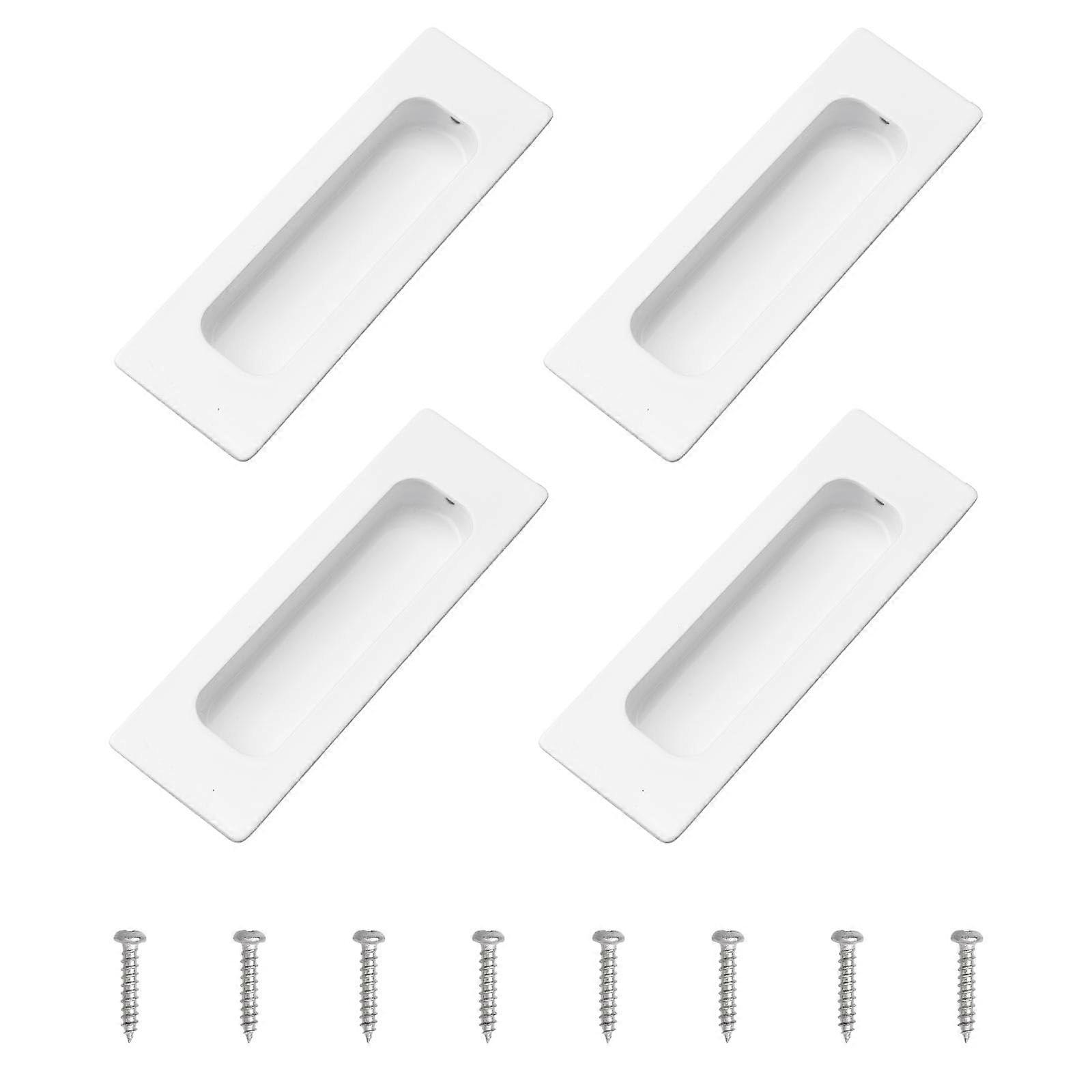 4PCS Warm White Stainless Steel Recessed Cabinet Handles, Rectangular Flush Pull for Sliding Doors and Drawers