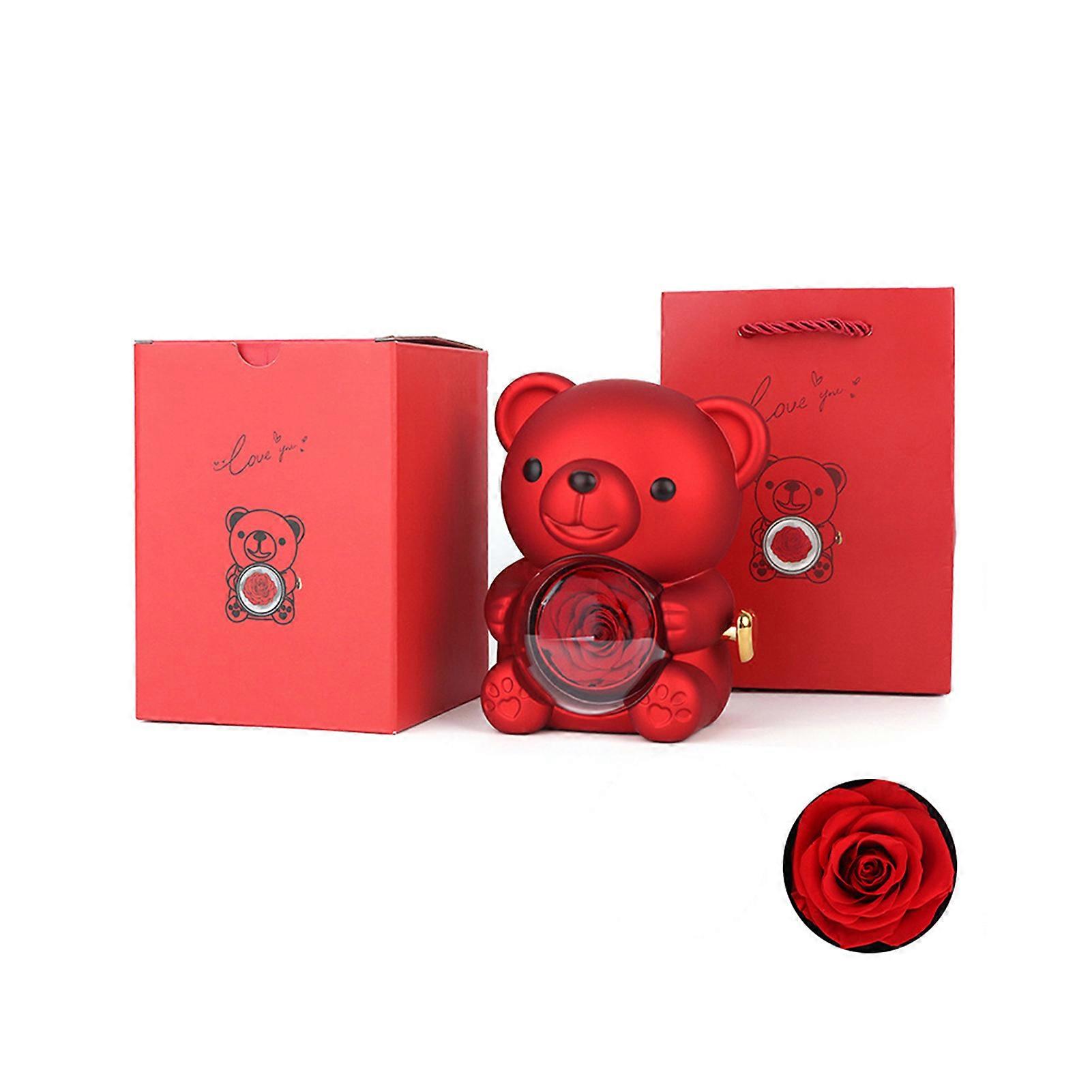 Preserved Rose Bear Box Desktop ornaments Romantic Evening Surprise