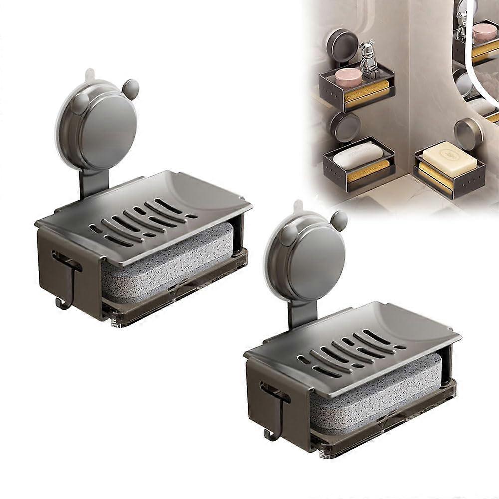 Suction Cup Soap Dish 2 Pack, Double Layer Drain Design Wall Mounted Holder for Bathroom and Kitchen, NoDrill Easy Install