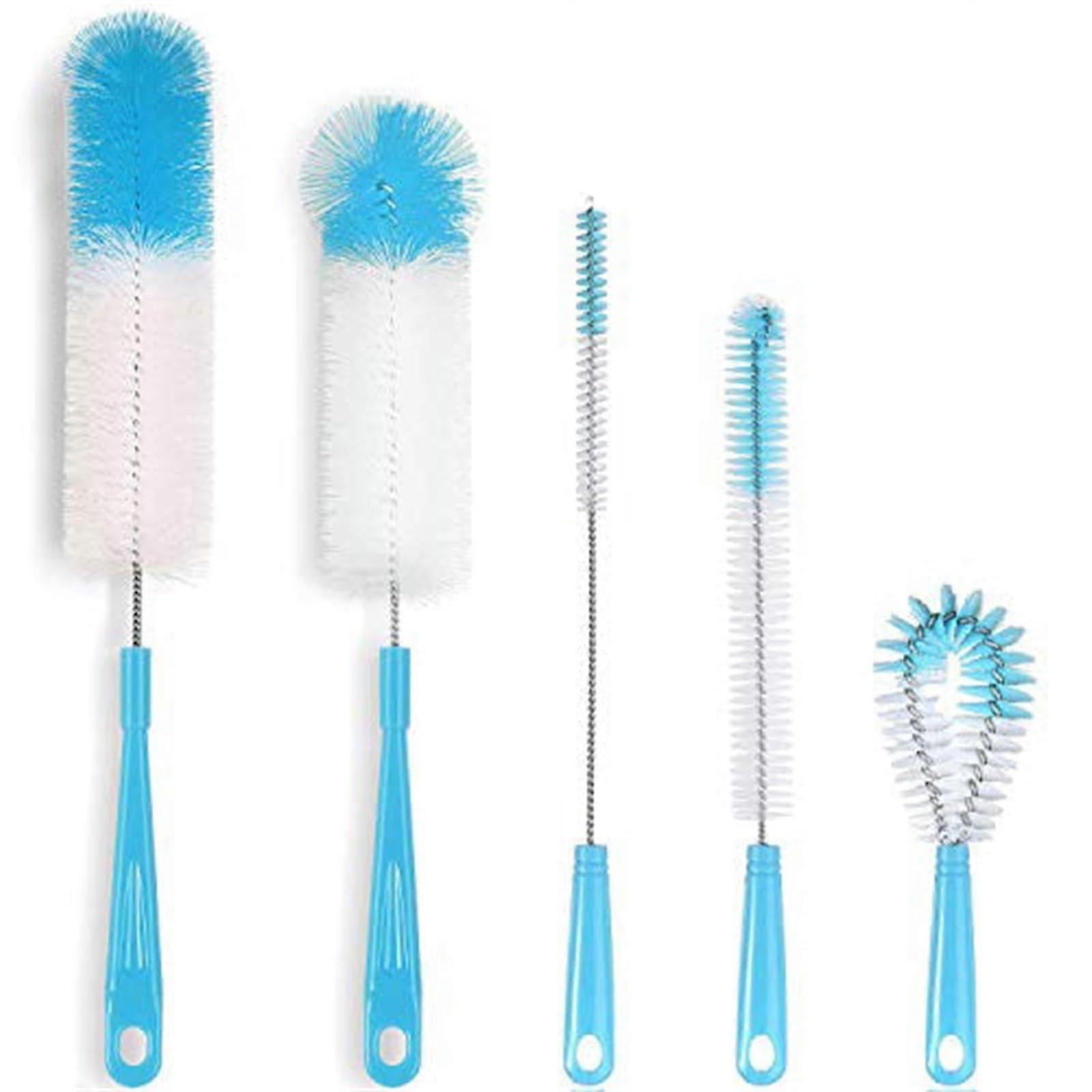 5 Pack Bottle Cleaning Brush Set with Long Handle, Silicone Bristles and Straw Cleaner for Bottles and Glassware