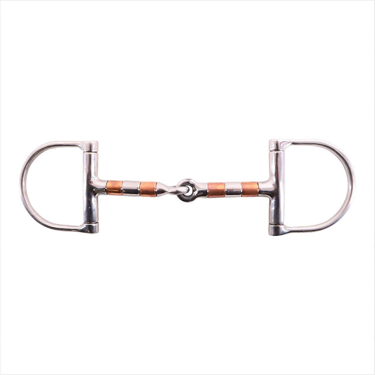 Horse Riding Bit Copper Roller DRing Snaffle, Stainless Steel Single Joint, Silver 5.25 Inch