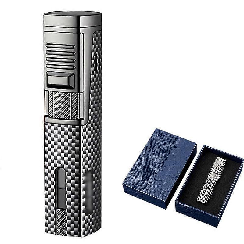 Windproof Torch Lighter with Adjustable Jet Flame and Fuel Window, Refillable Metal Cigar Lighter Black