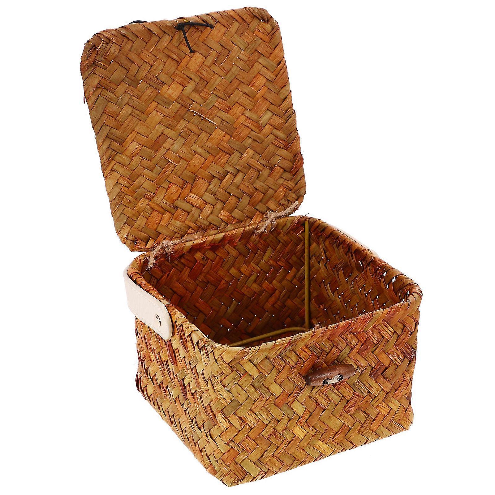 Orange Woven Storage Basket with Handle for Home Use Wicker Sundry Container