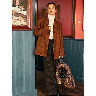 Faux Suede Jacket Women Fall Fashion Long Sleeve Button Down Winter Coats Shackets Outerwear Chocolate Color XL