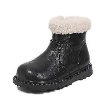 Kleinkindstiefel, Winterwarme Mädchen-Lederschuhe, dicke Stiefel, große Lederstiefel, Mädchenstiefel, 10–10,5 Jahre, Schwarz