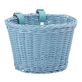 Cesta para bicicleta - Cesta delantera duradera para bicicleta - Cesta de mimbre tejida a mano con correas de cuero ajustables - 18 x 12 x 13 cm (azul)