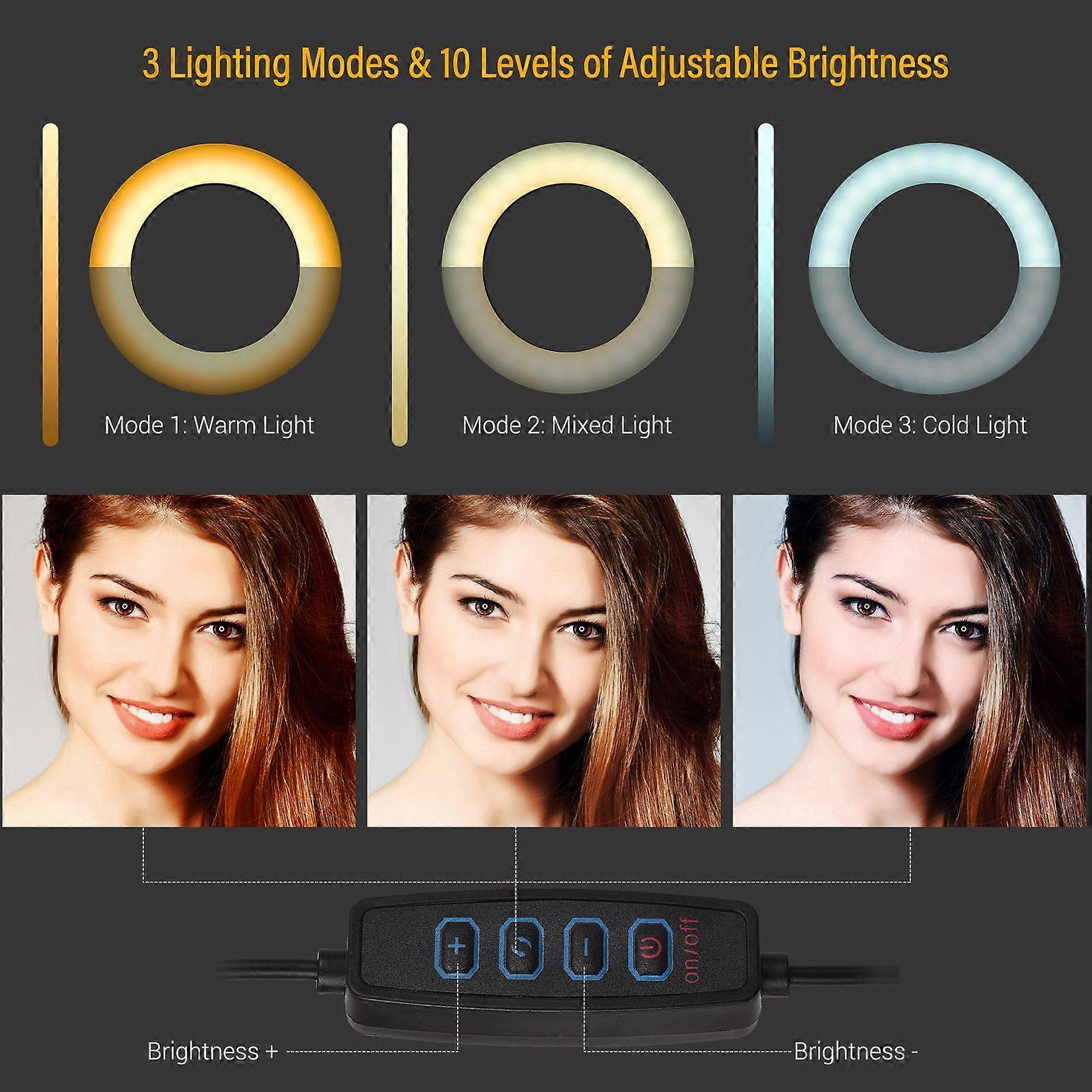 Dimmable Ring Light Desktop Fill Light Holder Tripod Arm Camera Mount Compatible With Live Streaming