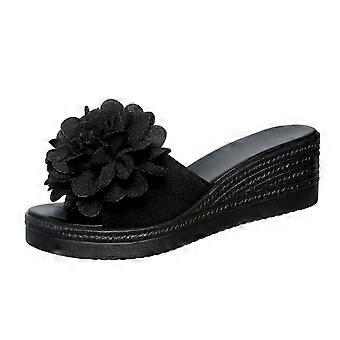 Blomsterformede peep toe kilehælsandaler til kvinder, PU, ​​5,5 cm hæl, størrelse 40 EU/7,5 US, letvægtsvægt 0,67 lbs – Sommer casual udendørssko