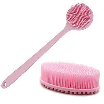 Silicone Back Scrubber for Shower with Long Handle Reach, DualSided Exfoliating Body Scrubber 2 Pack