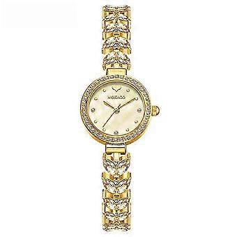 MOKAGO Women's Gold Crystal Watch - Luxury Mother-of-Pearl Dial with Diamond Bezel & Gemstone Bracelet