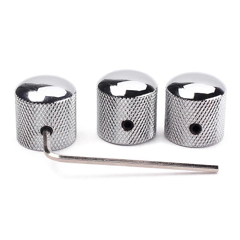 4pcs Guitar Bass Dome Control Knobs for Replacement With Spanner (Chrome)