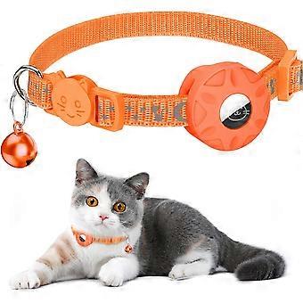 Collier pour chat Airtag 2pcs, collier pour chat réfléchissant avec boucle de sécurité, avec support Airtag étanche pour chaton et chiot, réglable 20-33cm (orange)