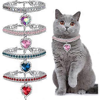4 Pieces Rhinestone Cat Collar Heart Bling Breakaway Cat Collar Adjustable Collar Soft Velvet Kitten Collar with Rhinestone Love Heart (7.9-9.8 Inch)