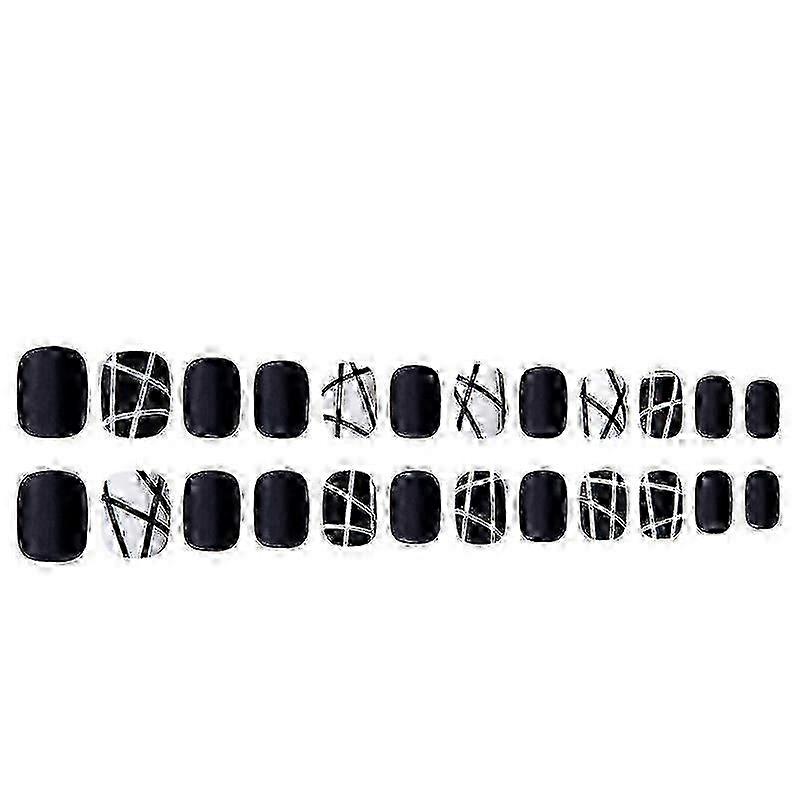 Matte Fake Nails Black White Full Cover Short Square Press on Nails compatible with Women and Girls