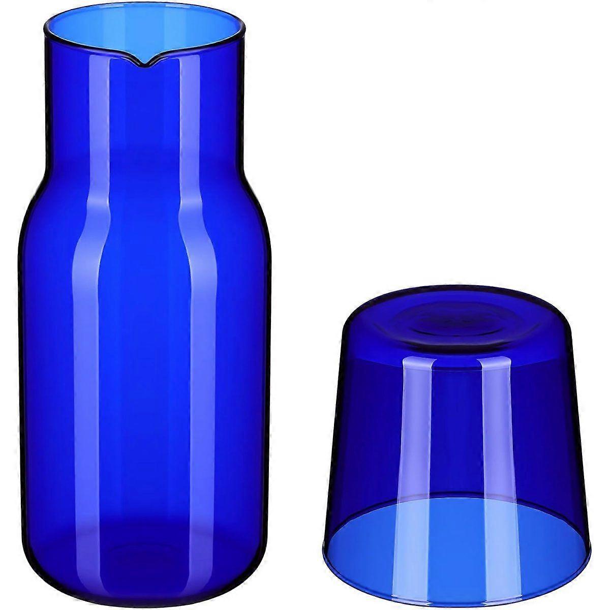 Caraffa in vetro blu con set di tazze in vetro borosilicato di alta qualità, grande capacità e design da bottiglia d'acqua da hotel per servire bevande fredde in ufficio