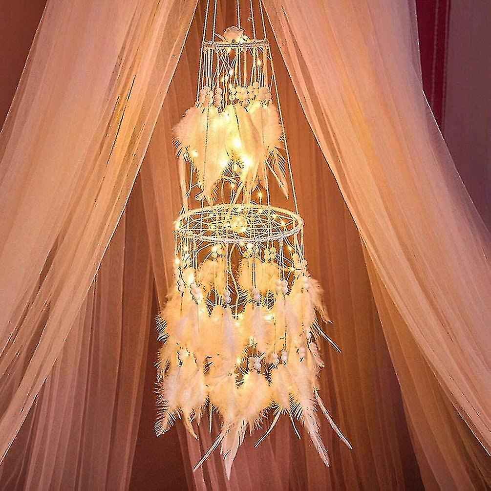 thumbnail image 1 of Decoración de atrapasueños con cadena de luces LED cálidas para colgar, luz blanca cálida cálida, Blanco / Rosa, 1 of 5