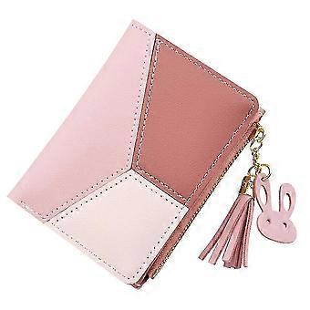 Geometrische portemonnees/creditcardhouders, set van 3, met ritssluiting en kwastje, gemaakt van zacht PU-leer, 12x9x1,5 cm, in zwart, blauw en roze.