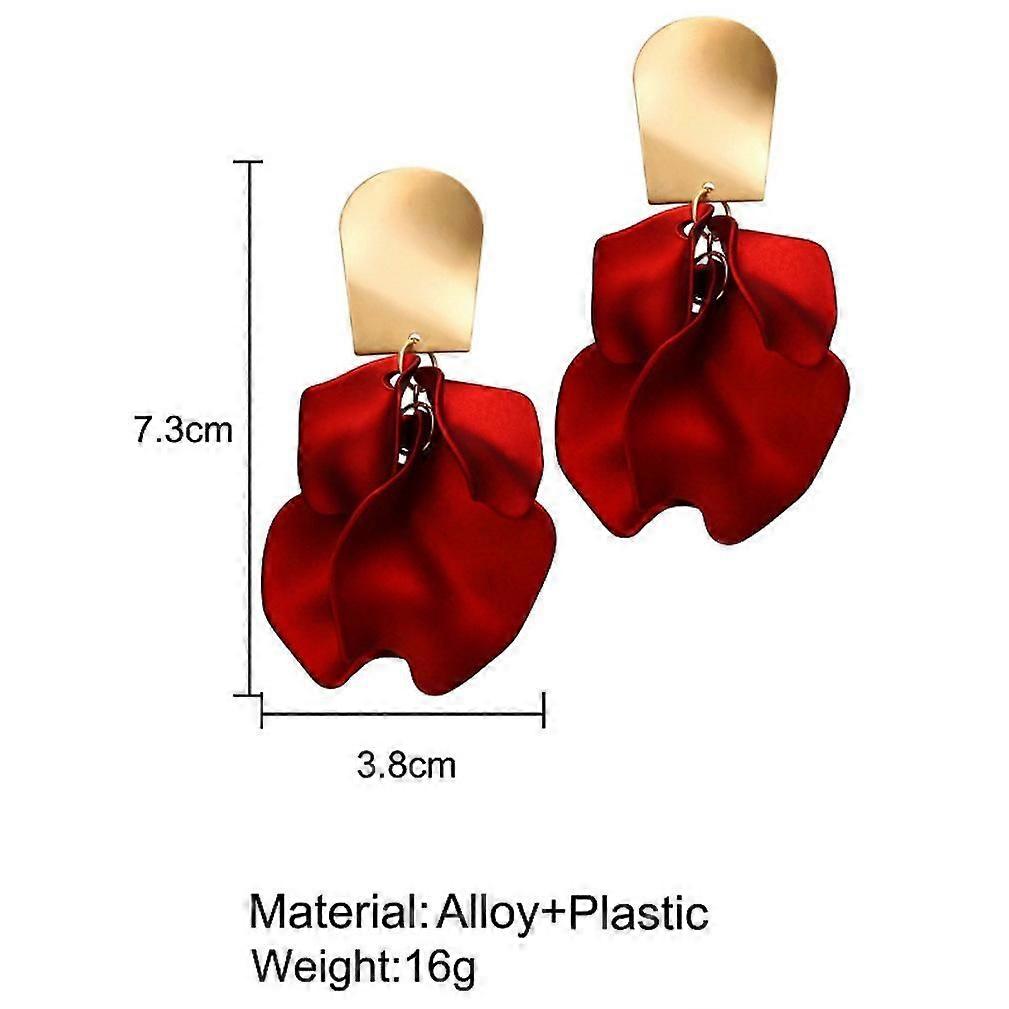 Earrings Red Rose Petals Red Metal Eardrops for Wedding