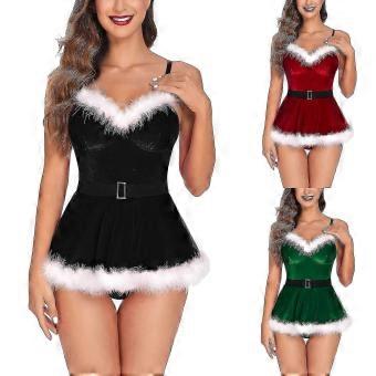 Kvinder Undertøj Sæt Nattøj Stål Ring Pyjamas Strømpebånd Kjole Sæt Sexet jul Plys Slim Kjole Santa Claus Cosplay kostume