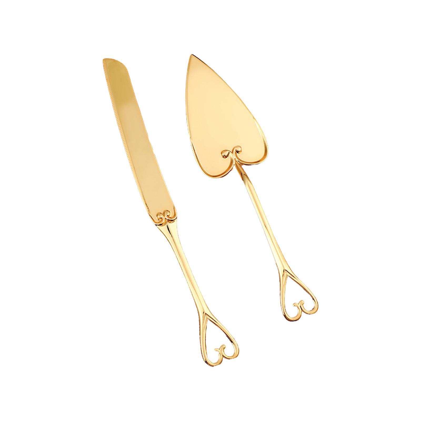 gouden bruidstaart mes en server set, vintage veer ontwerp, zinklegering, ideaal cadeau voor bruiloft, verjaardag, verjaardag
