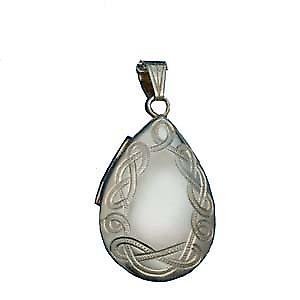 Silver 30x20mm Celtic engraved teardrop Locket