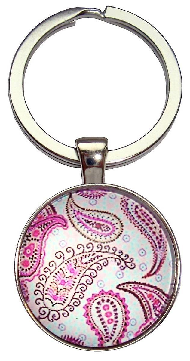 Bassin and Brown Paisley Key Ring - Blue/Pink
