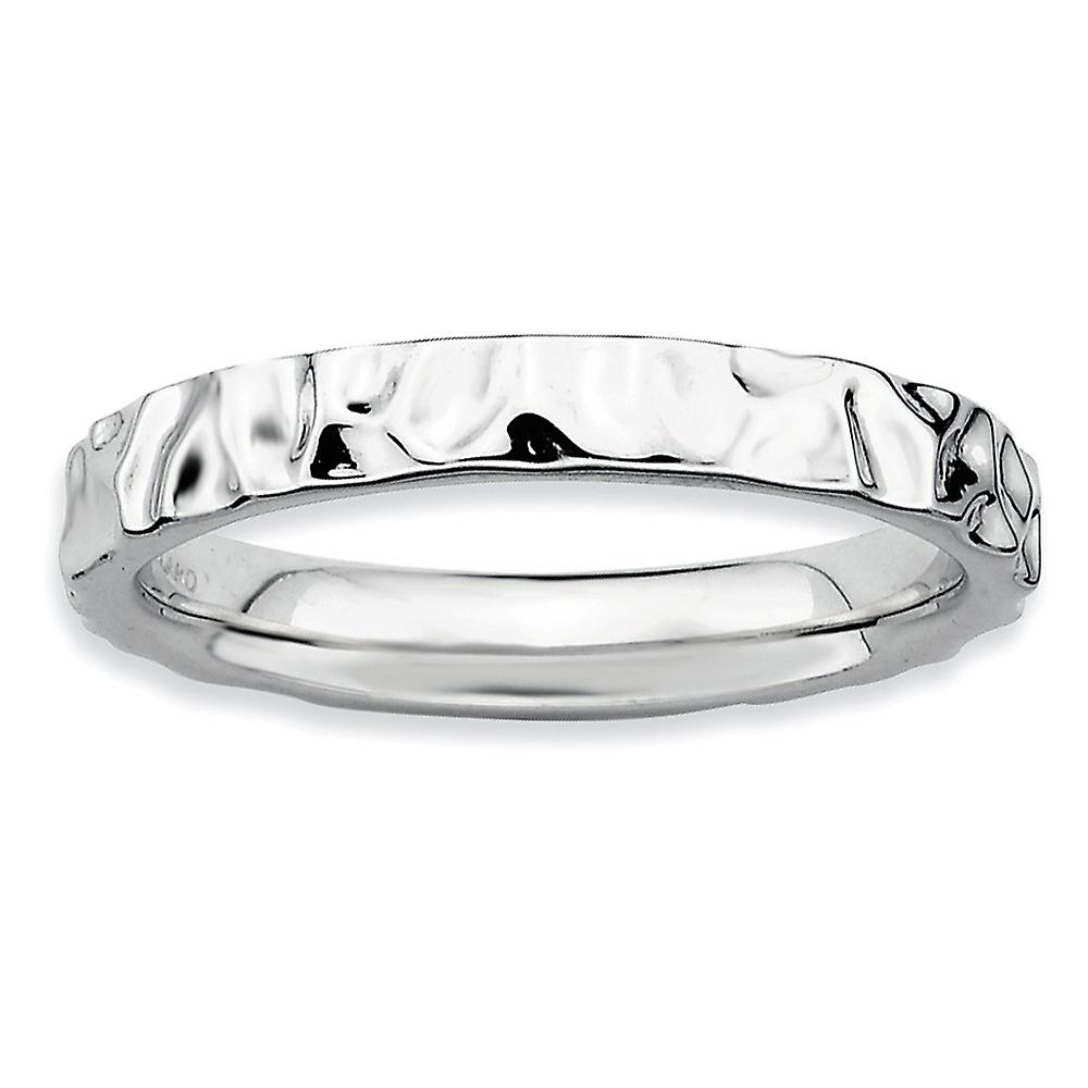 925 Sterling Silver Polished Patterned Stackable Rhodium Ring Stackable Ring for Women - Ring Size: 5 to 10