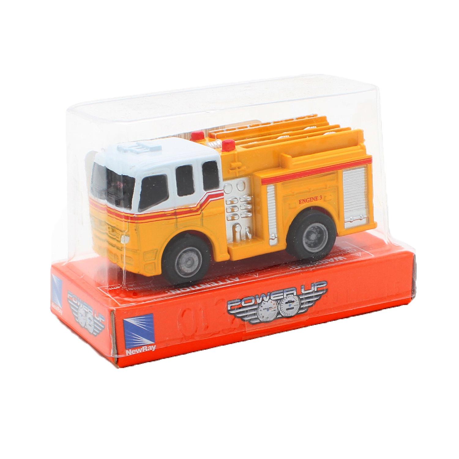 NewRay Die-Cast Mini Pull Back Rescue Vehicle, Yellow Fire Truck