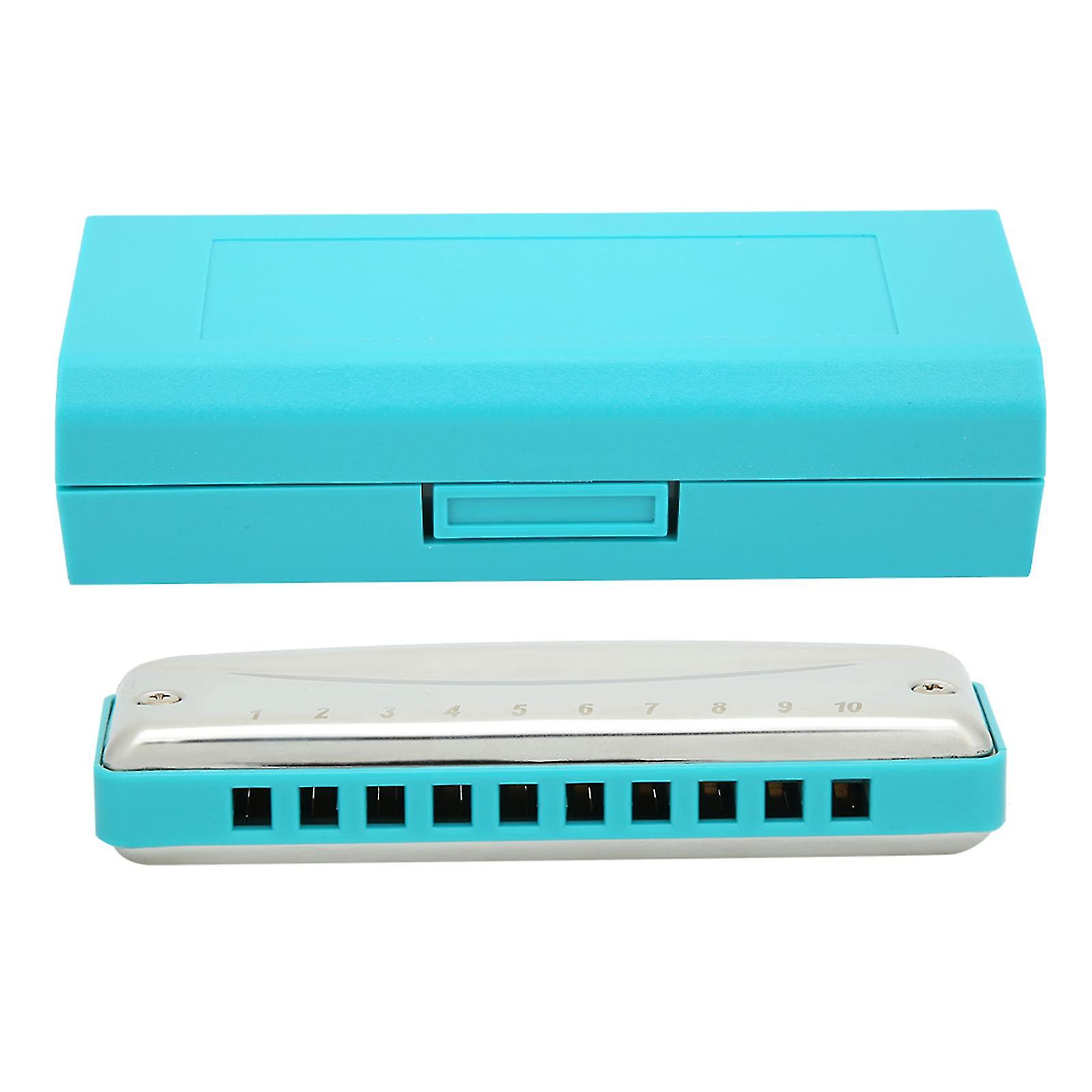 Harmonica 10 trous Blues en ré bémol, instrument de musique portable pour débutants, bleu