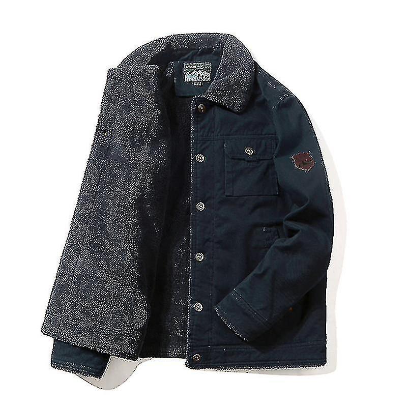 Winter Thick Bomber Jacket Fleece Lined Warm Coat Men Solid Color Lapel Outerwear