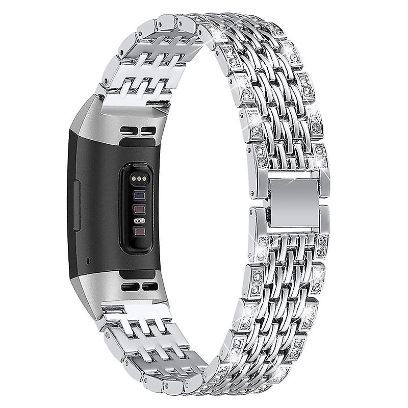 2 Rows Anti-sweat Watchband Wrist Strap for Fitbit Charge 3/Charge 3 SE/Charge 4- Silver
