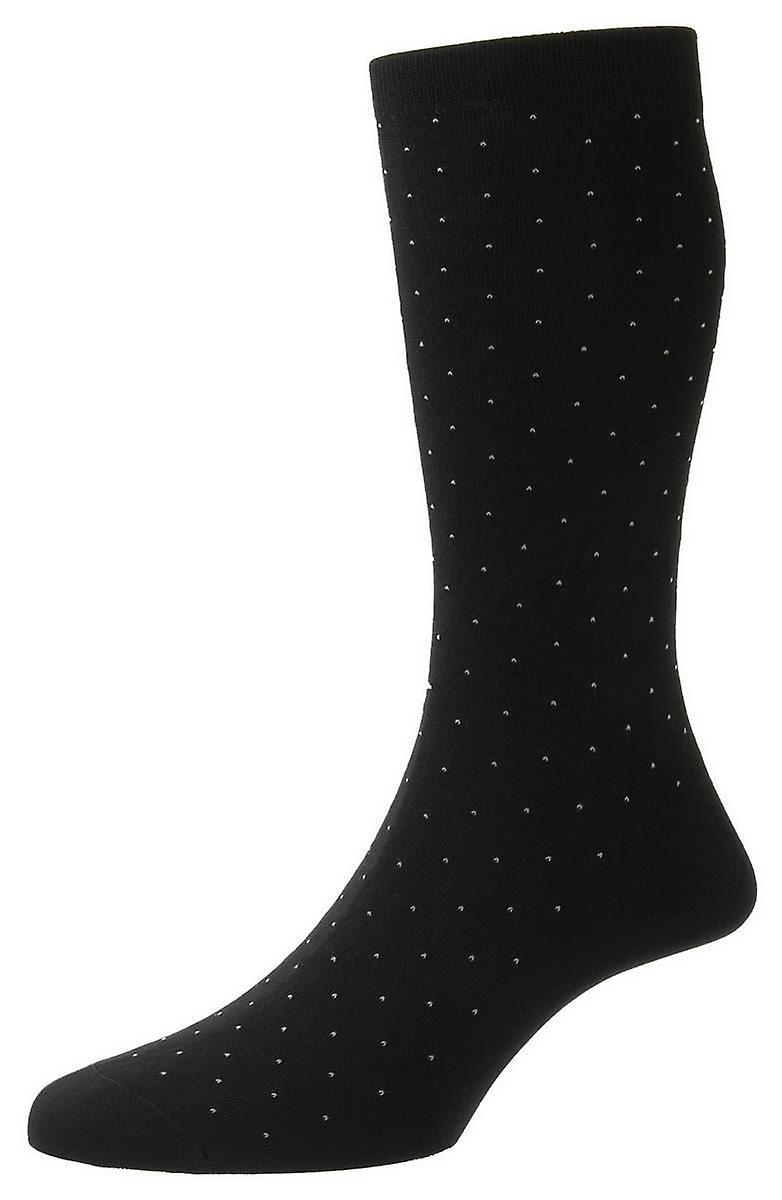 Pantherella Gadsbury Cotton Fil D'Ecosse Pin Dot Socks - Black