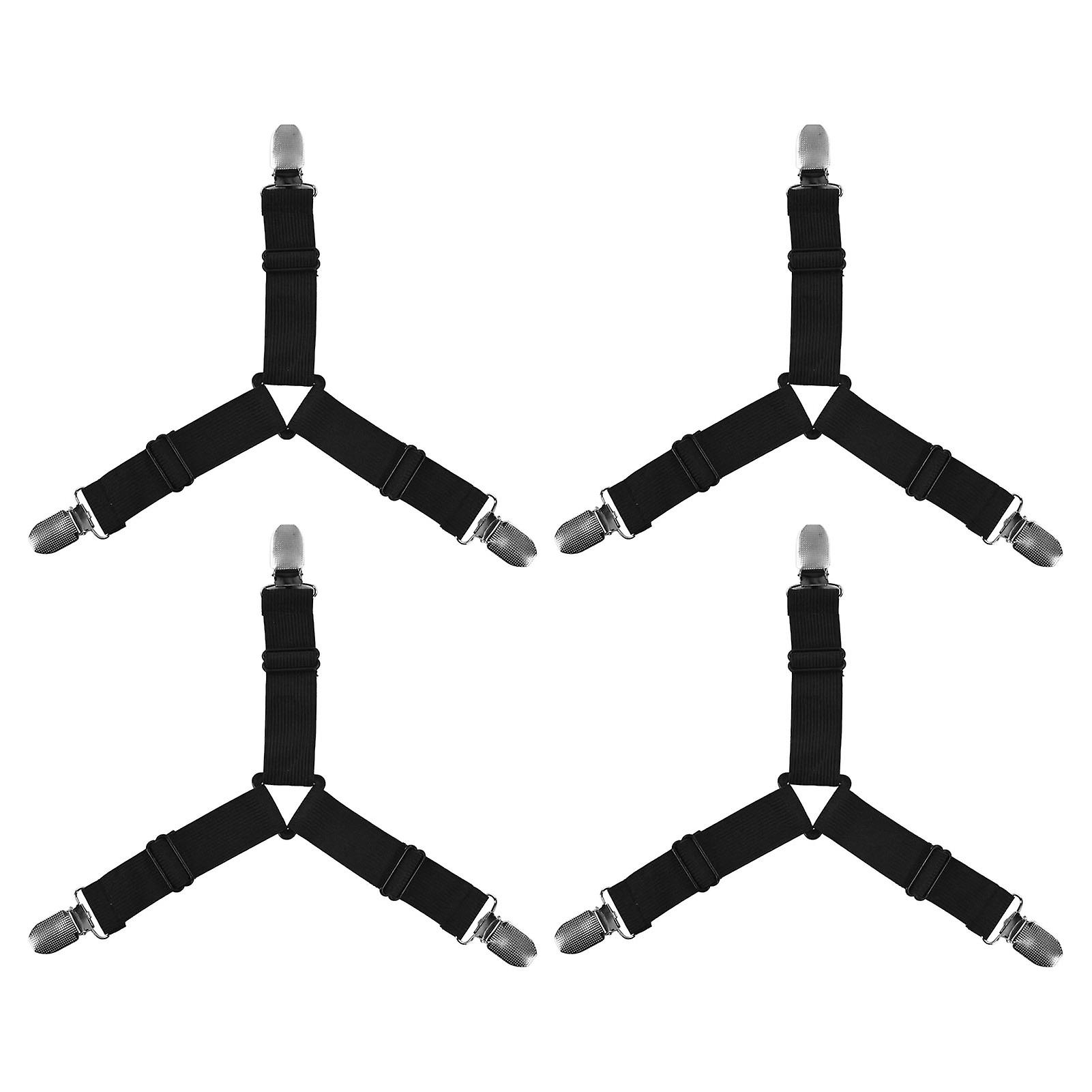 4Pcs Bed Sheet Fasteners Length Adjustable Anti Slip Rust Resistant Simple Operation Mattress FastenersBlack