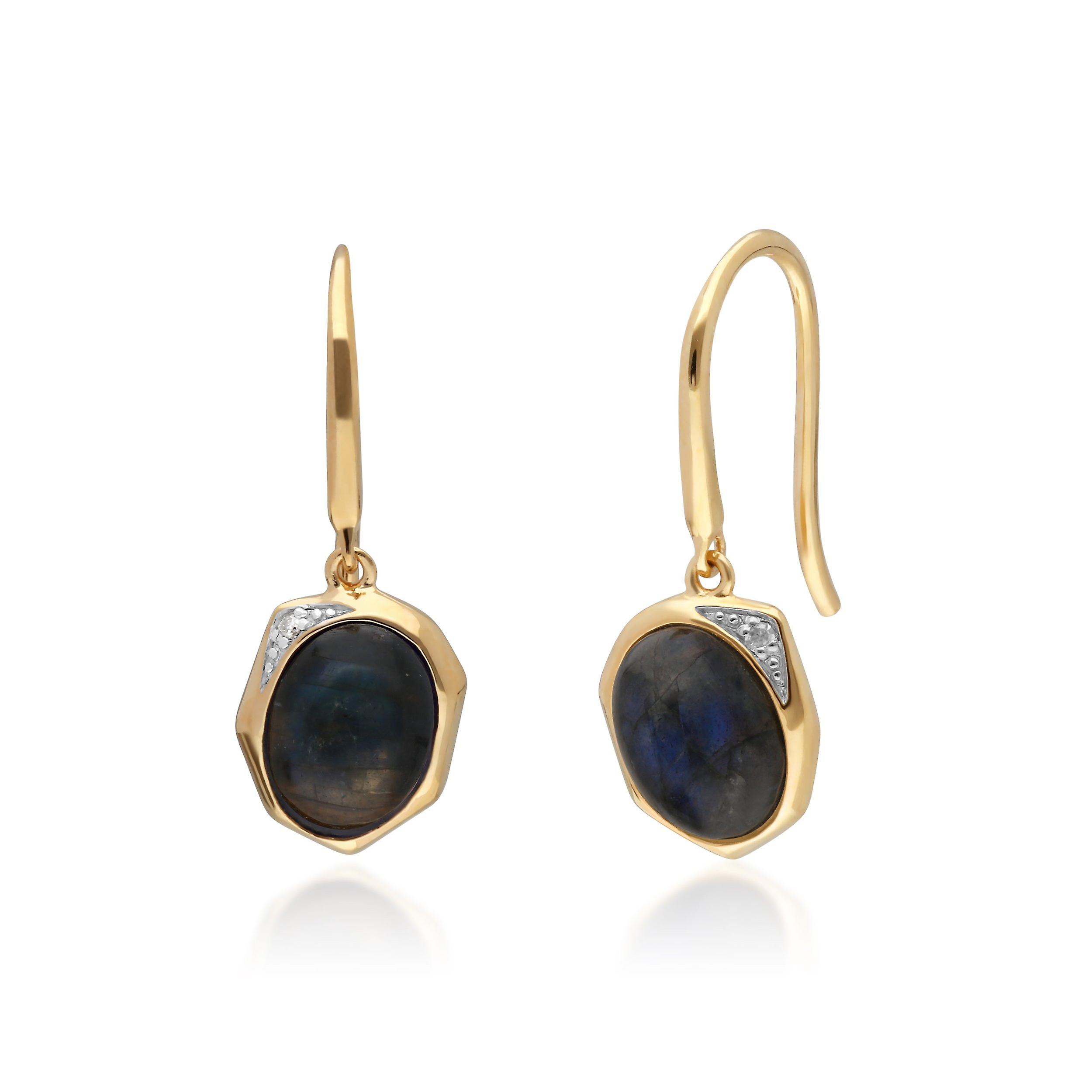 Irregular B Gem Labradorite & Diamond Drop Earrings in Gold Plated Sterling Silver 270E027105925