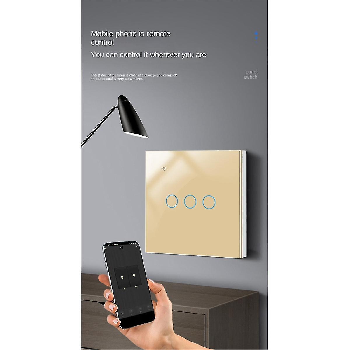 Interrupteur tactile intelligent Tuya Zigbee Zero Fire Line 3, doré