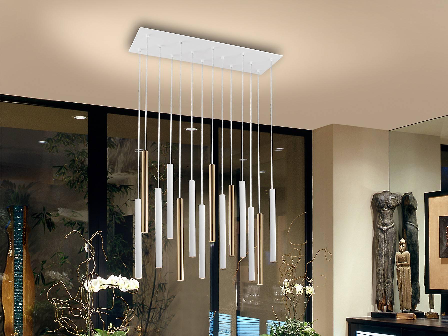 Varas Integrated LED 14 Light Dimmable Cluster Drop Ceiling Pendant Matt White, Gold