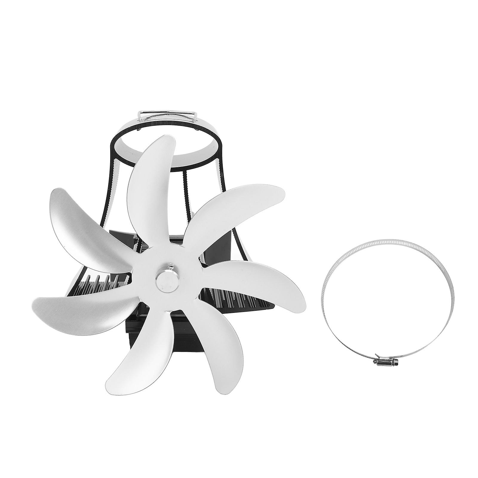 7 Blade Wood Stove Fan, Quiet Motor, Heat Powered, Magnetic Wall Mount, Silver