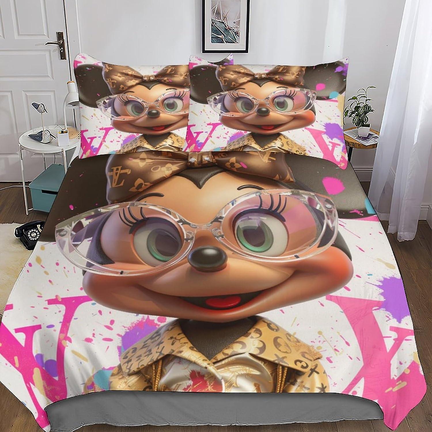 DSJackson Mickey Mouse Premium Duvet Cover Set with Hidden Zipper Closure - Stylish 3D Print Microfiber Cartoon Bedding, Complete 3-Piece Set with Pil